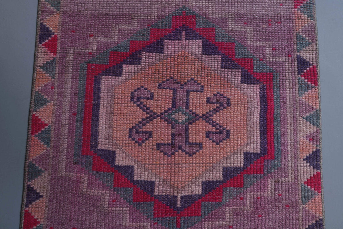 El yapımı vintage yolluk 81x345 cm geometrik desenli yün - üstten görünüm