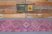 1970'lerden Anadolu kökenli ikat desenli el dokuma vintage yolluk, 82x337 cm