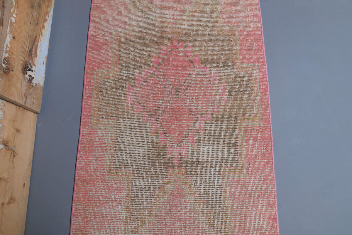 El yapımı vintage yolluk 79x323 cm geometrik desenli yün - kenar ve saçak detayı