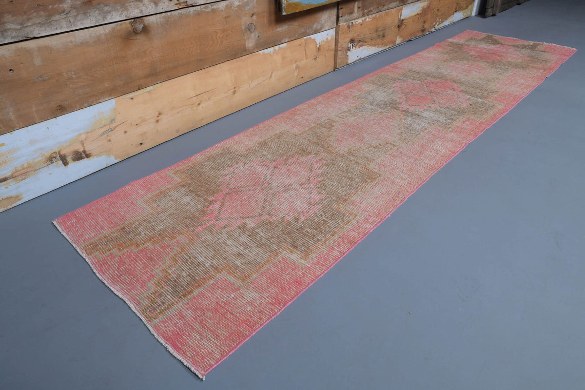 El yapımı vintage yolluk 79x323 cm geometrik desenli yün - açık alan görünümü