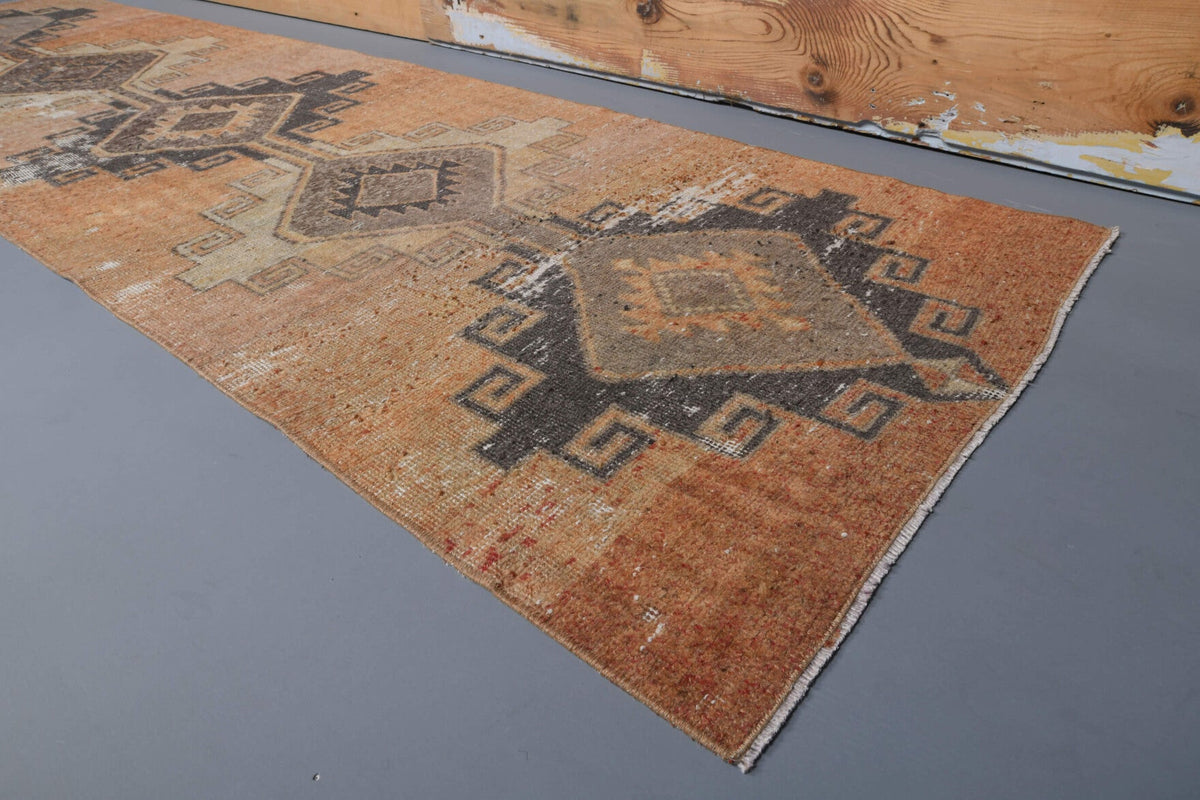 El yapımı vintage yolluk 94x325 cm geometrik desenli yün - desen detayı