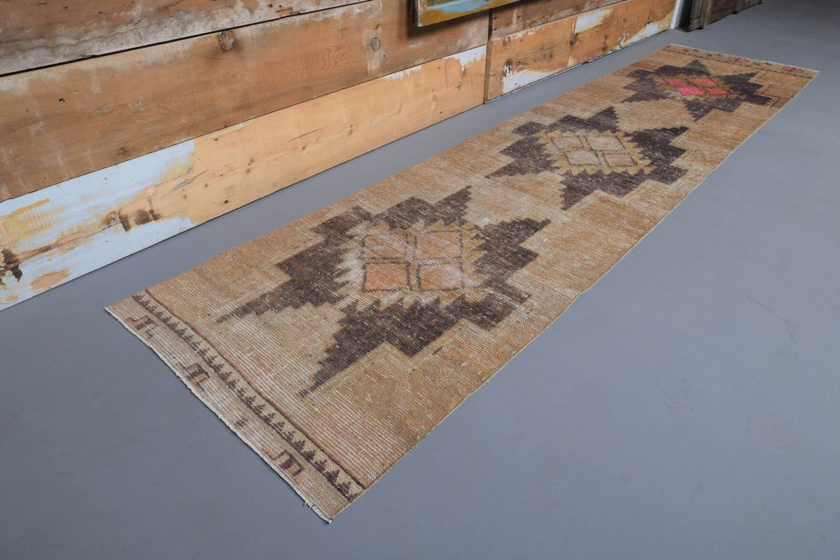 El yapımı vintage yolluk 79x338 cm geometrik desenli yün - açık alan görünümü