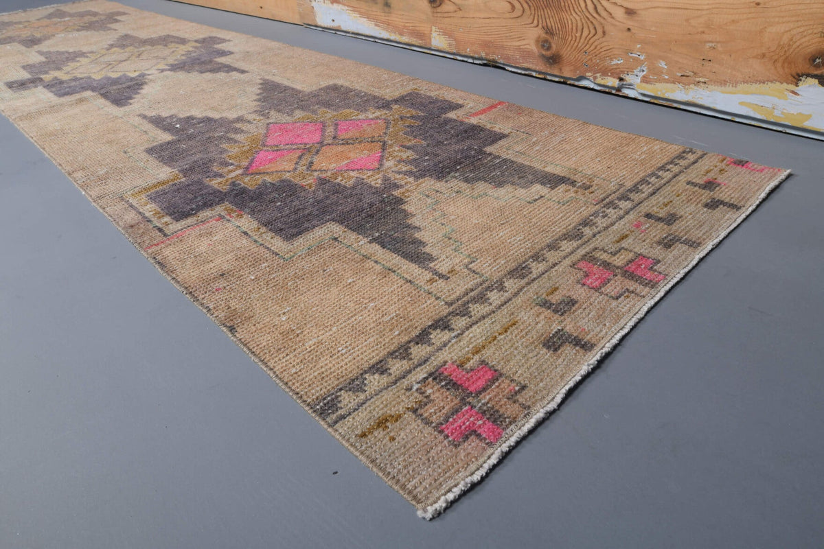 El yapımı vintage yolluk 79x338 cm geometrik desenli yün - desen detayı