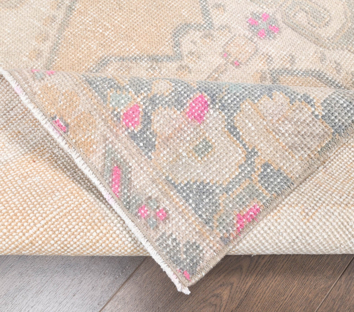 El yapımı vintage yolluk 94x325 cm çiçek desenli desenli yün - desen detayı