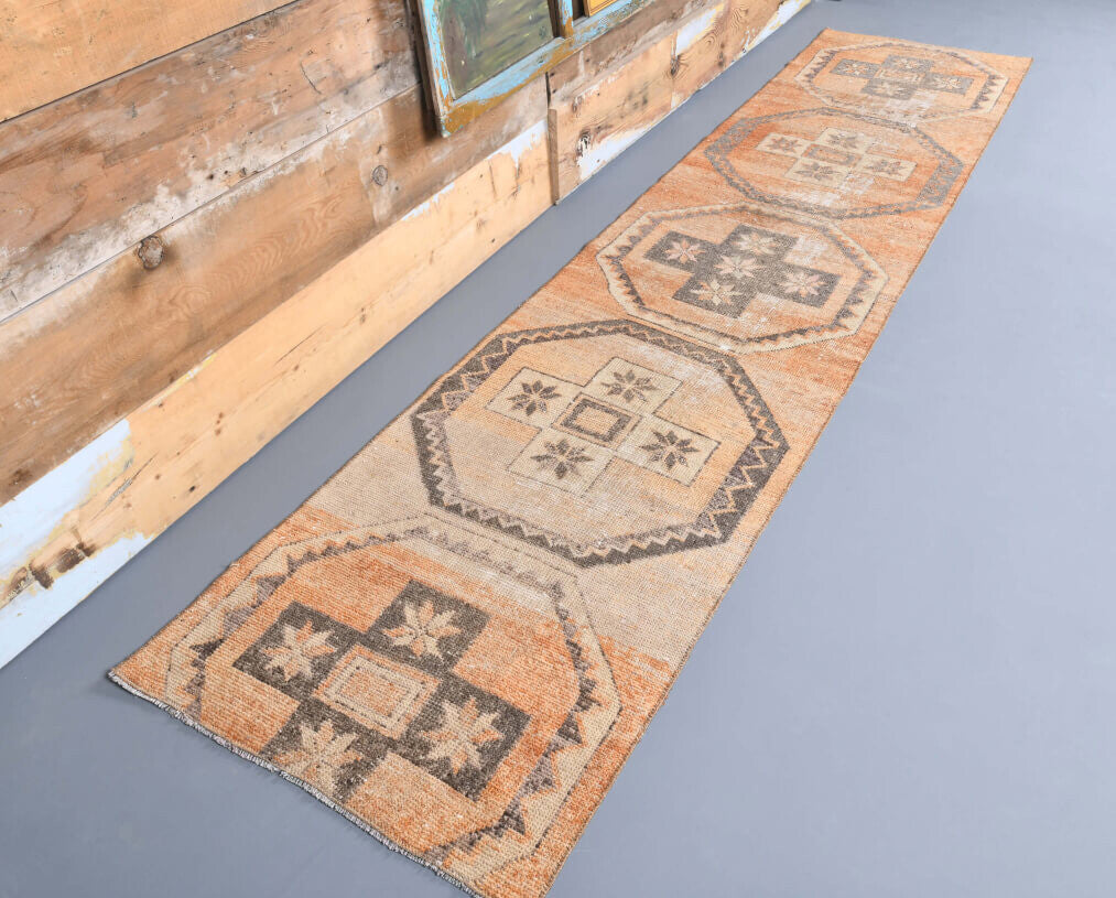 El yapımı vintage yolluk 76x333 cm düz desenli yün - yakın çekim doku detayı