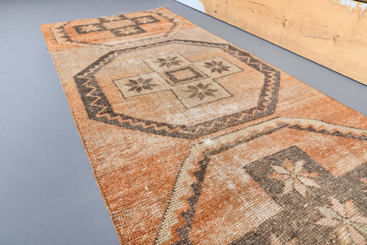 El yapımı vintage yolluk 76x333 cm düz desenli yün - kenar ve saçak detayı
