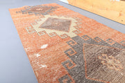 El yapımı vintage yolluk 91x335 cm i̇kat desenli yün - detay görünümü