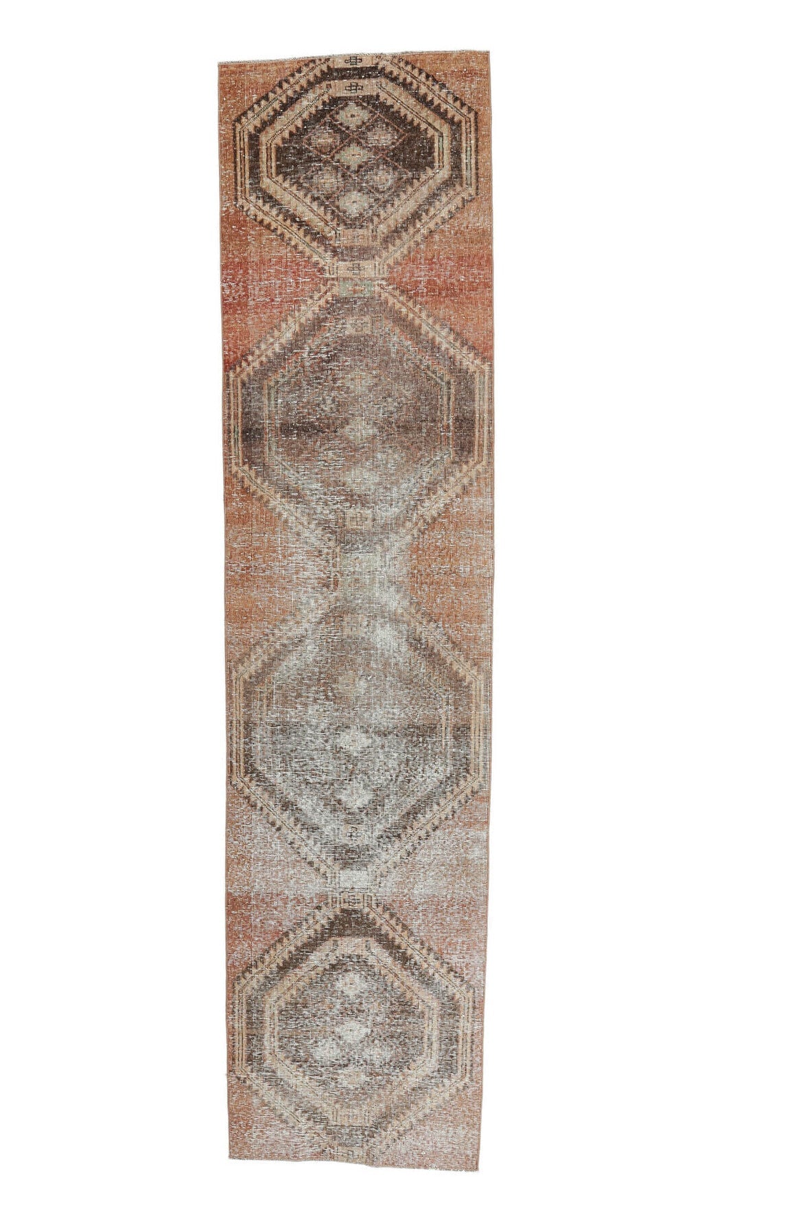 El yapımı vintage yolluk 81x353 cm geometrik desenli yün - açık alan görünümü