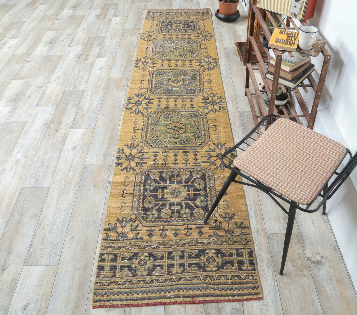 3x11 Vintage Handwoven Oushak Yellow Gold Runner
