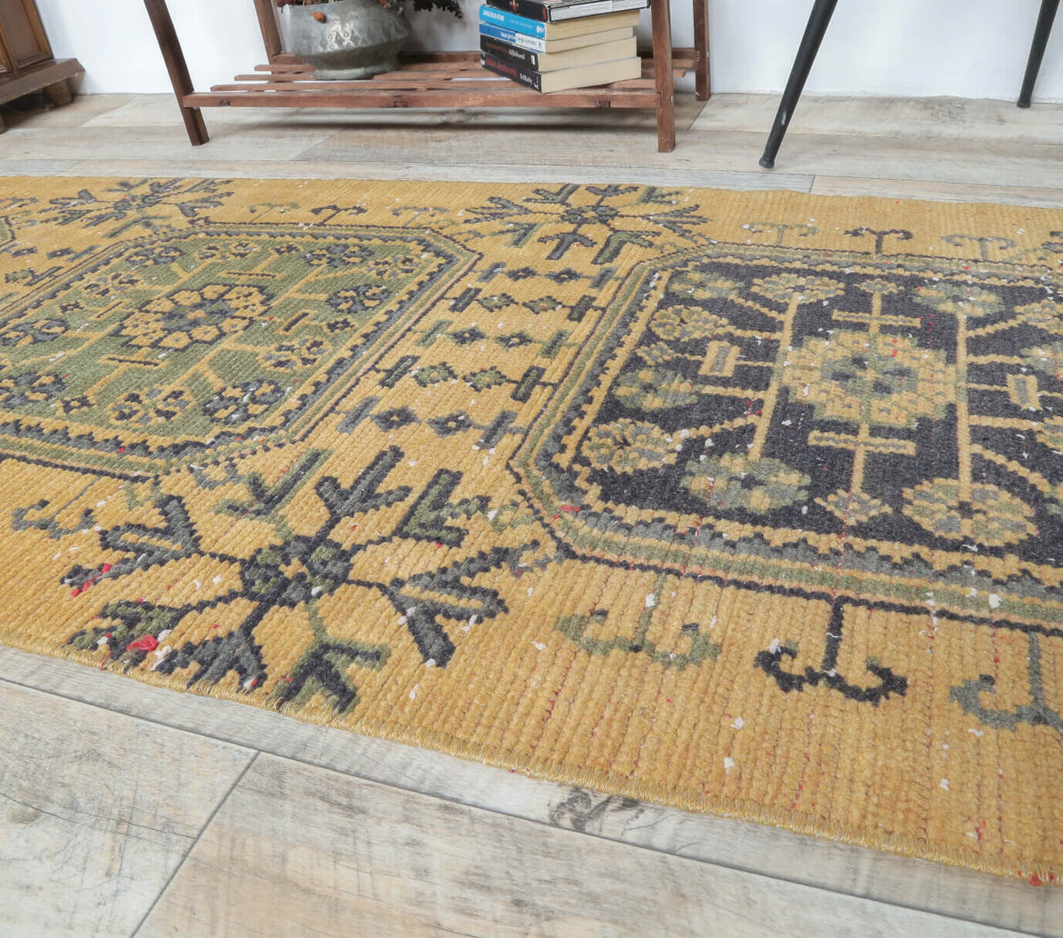 3x11 Vintage Handwoven Oushak Yellow Gold Runner