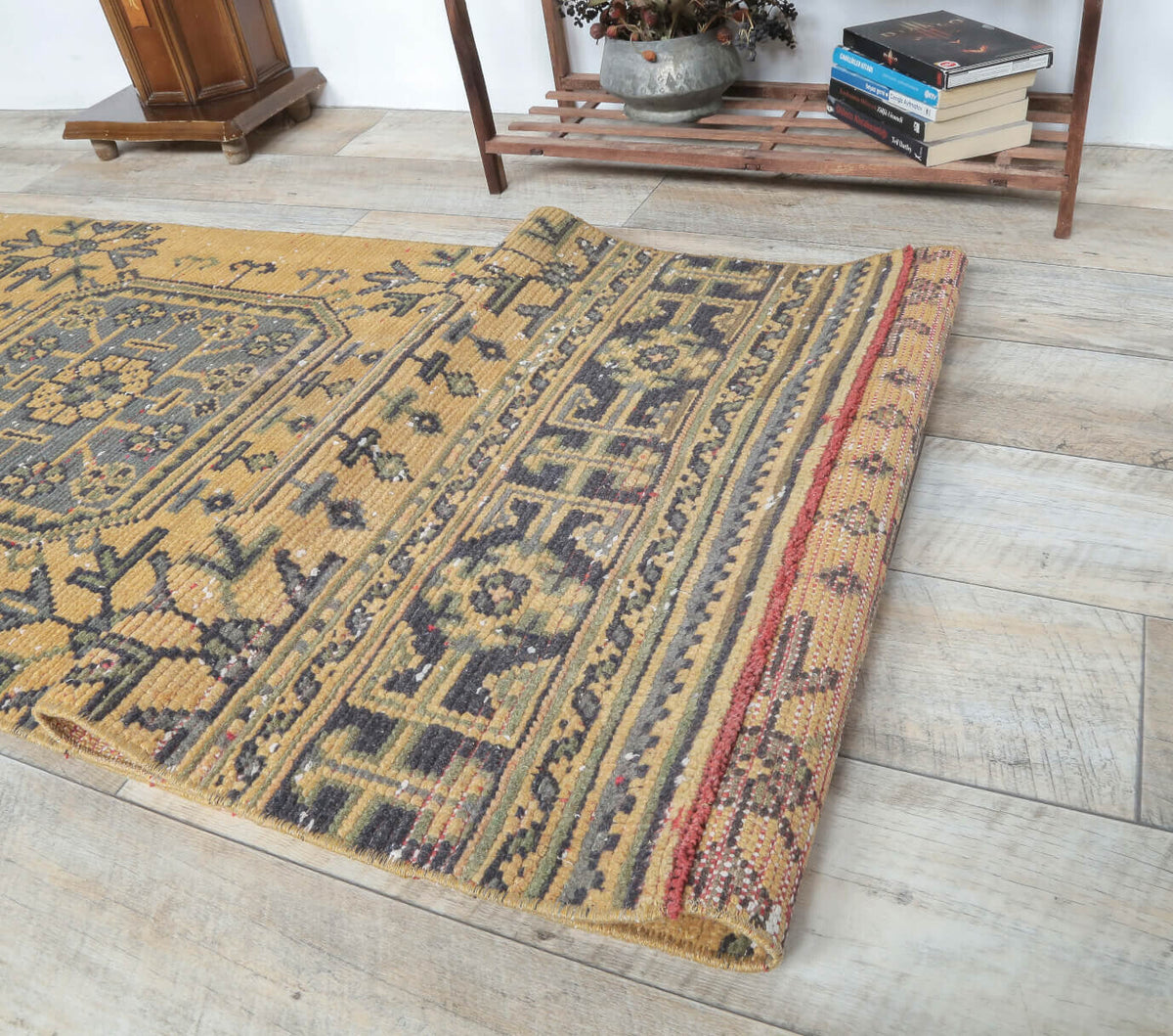 3x11 Vintage Handwoven Oushak Yellow Gold Runner