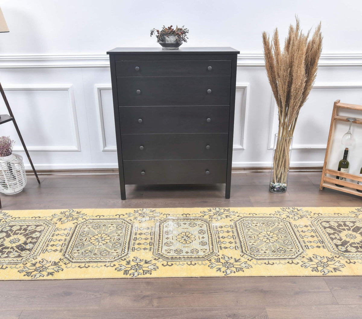 Vintage Oushak Runner Yellow Rug