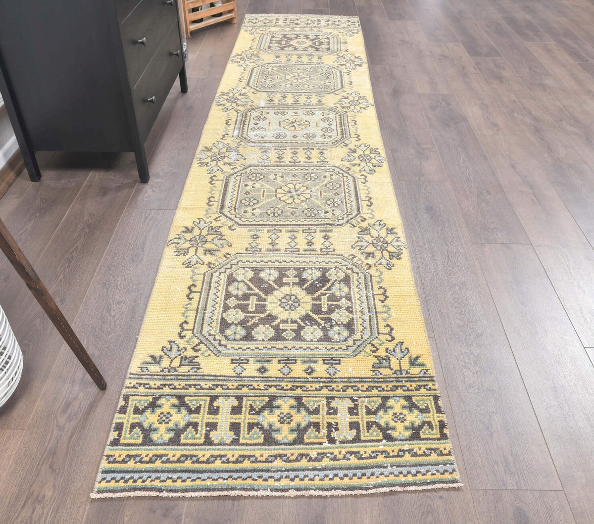 Vintage Oushak Runner Yellow Rug