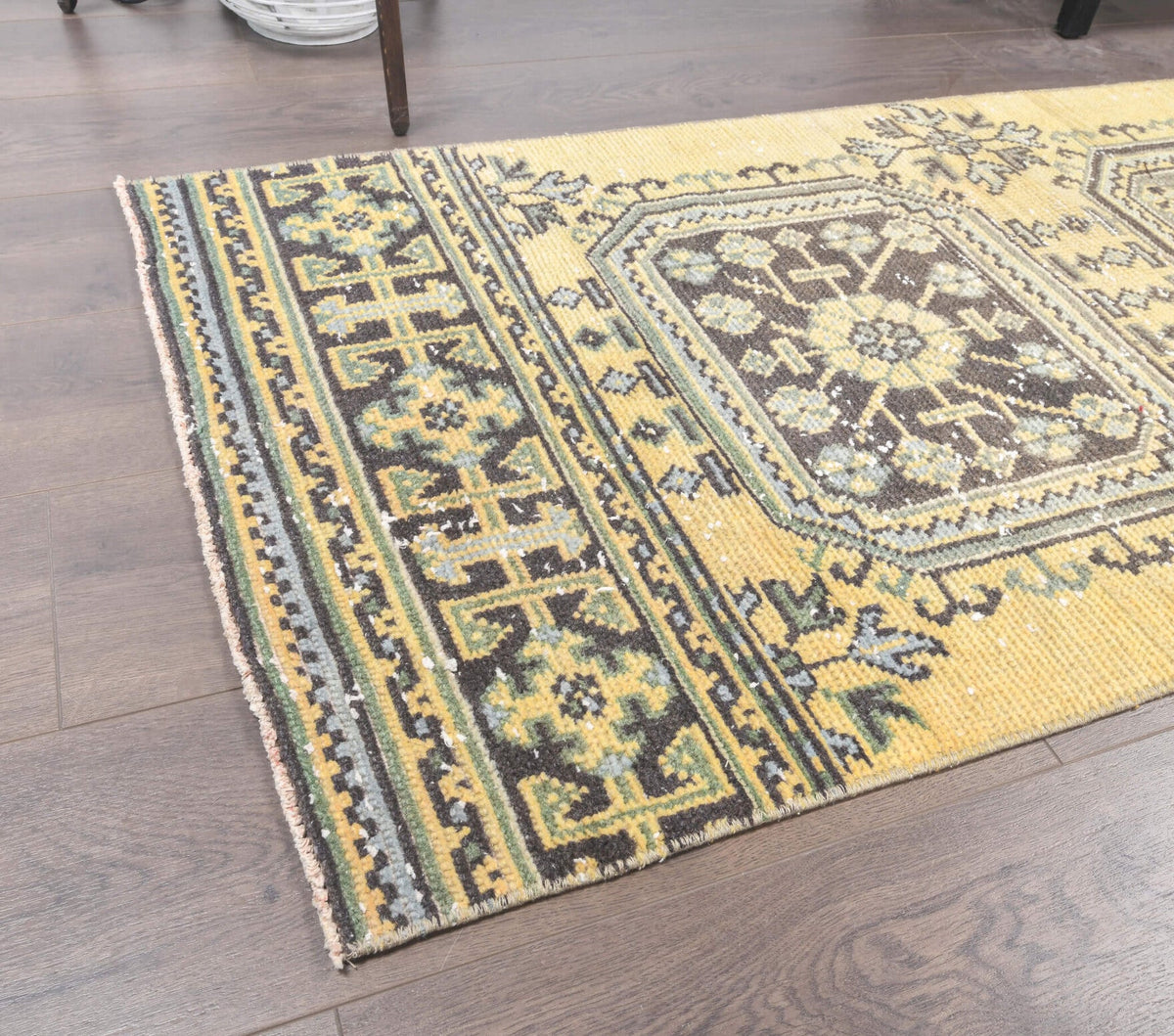 Vintage Oushak Runner Yellow Rug