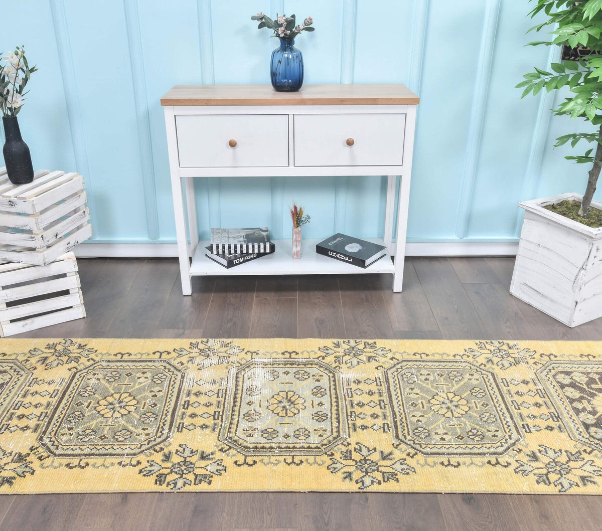 Vintage Oushak Runner Yellow Rug
