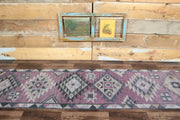 1970'lerden Anadolu kökenli geometrik desenli el dokuma vintage yolluk, 80x328 cm