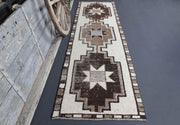 El yapımı vintage yolluk 97x323 cm geometrik desenli yün - detay görünümü