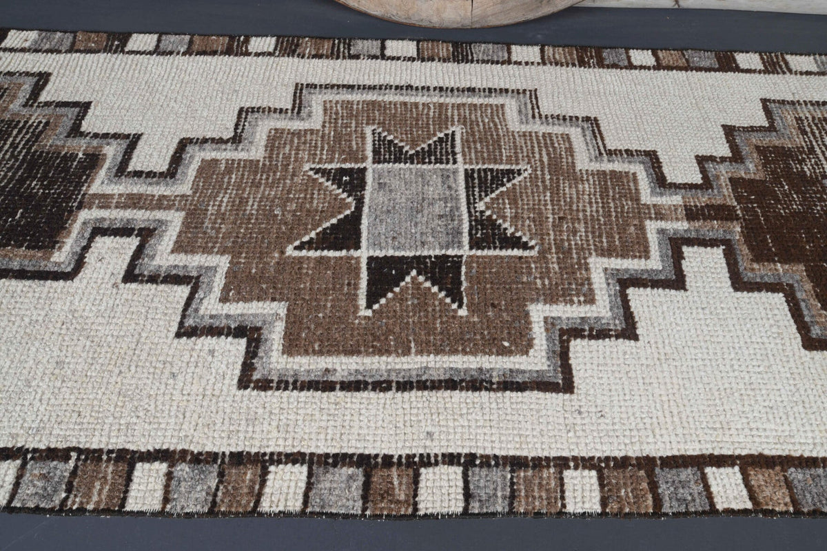 El yapımı vintage yolluk 97x323 cm geometrik desenli yün - desen detayı