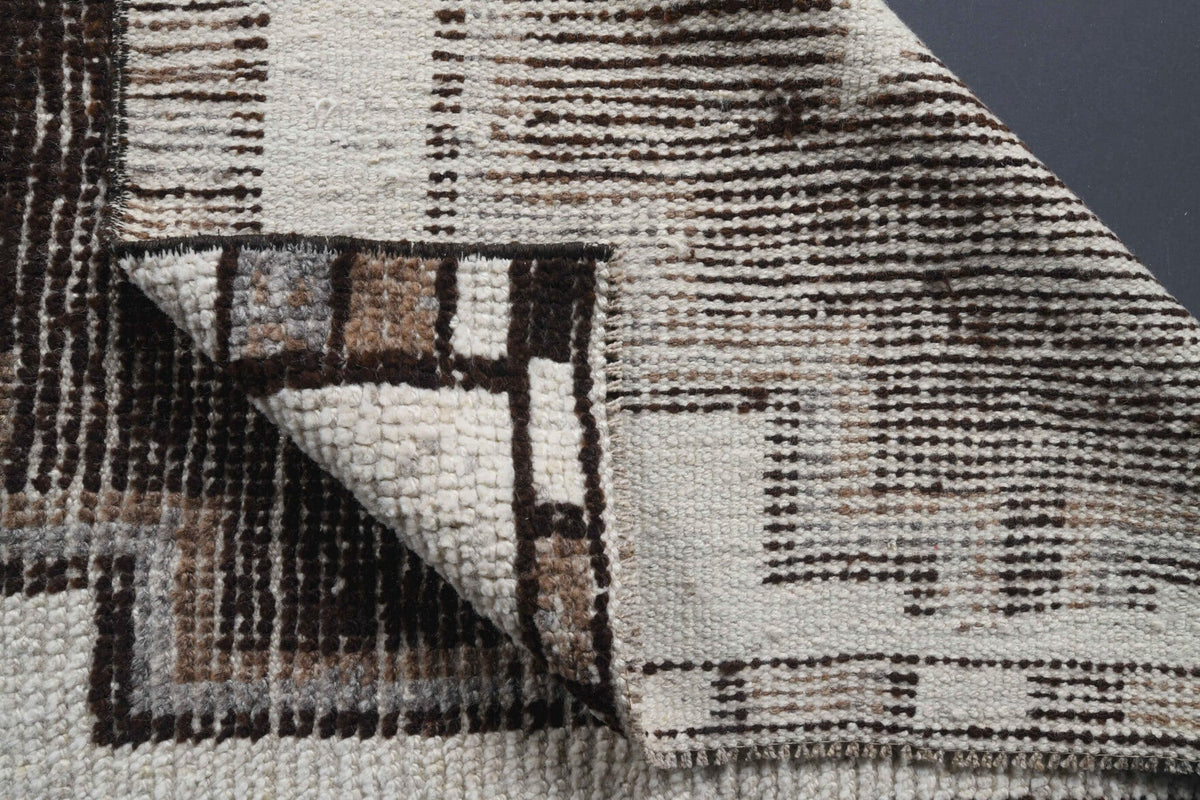 El yapımı vintage yolluk 97x323 cm geometrik desenli yün - açık alan görünümü