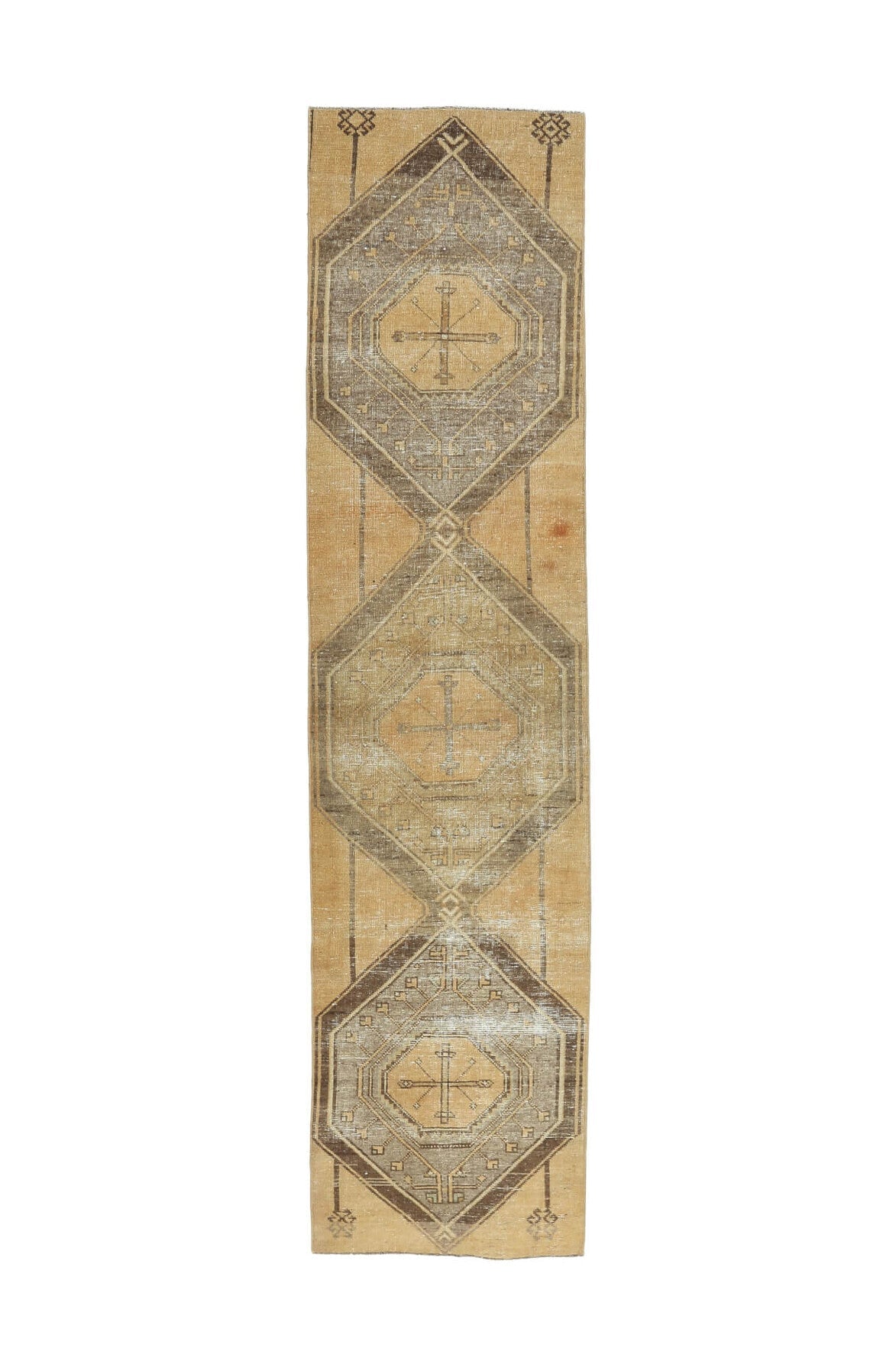 El yapımı vintage yolluk 79x320 cm tribal desenli yün - üstten görünüm