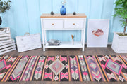 El yapımı vintage yolluk 81x325 cm kilim desenli yün - detay görünümü