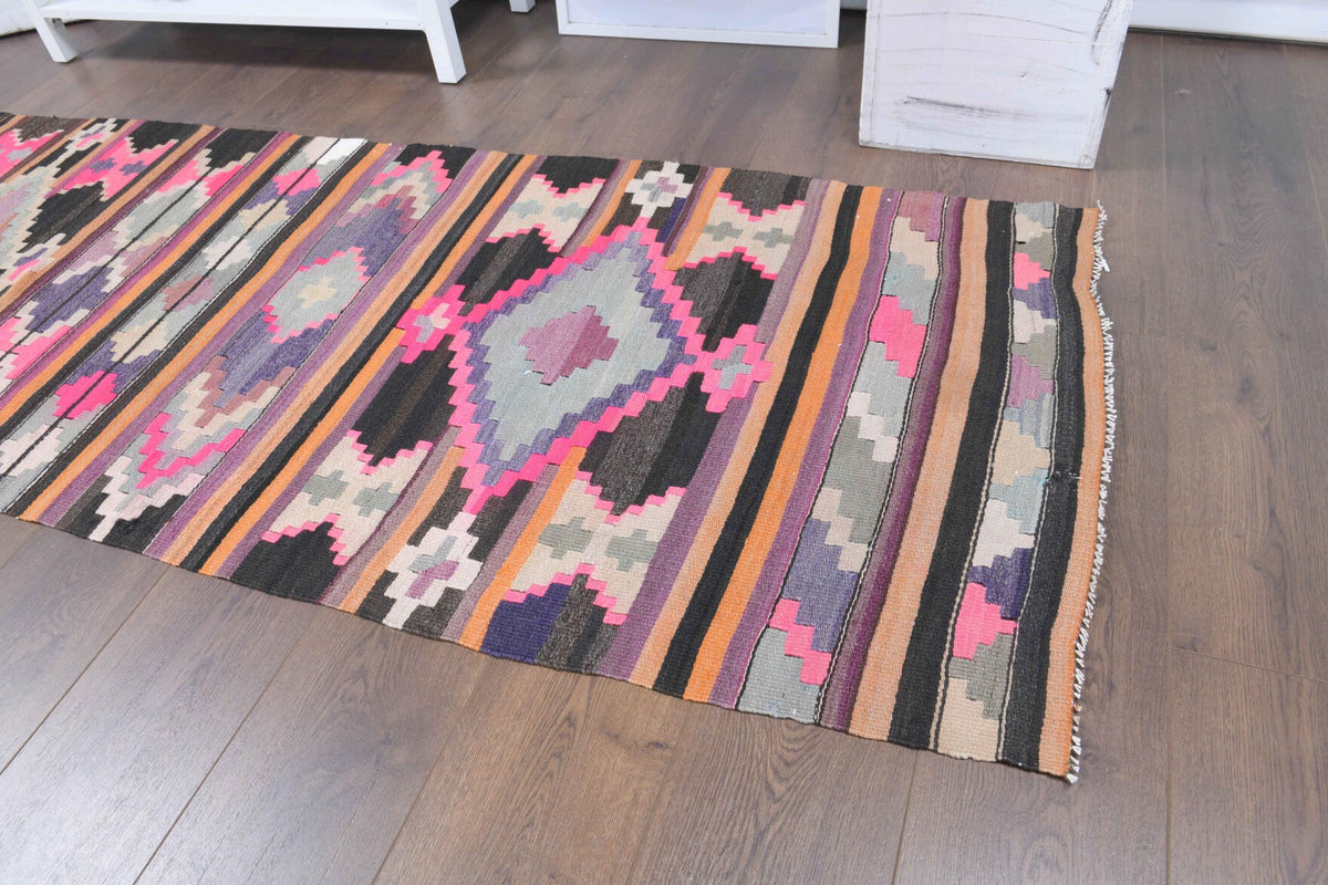 El yapımı vintage yolluk 81x325 cm kilim desenli yün - mekan görünümü