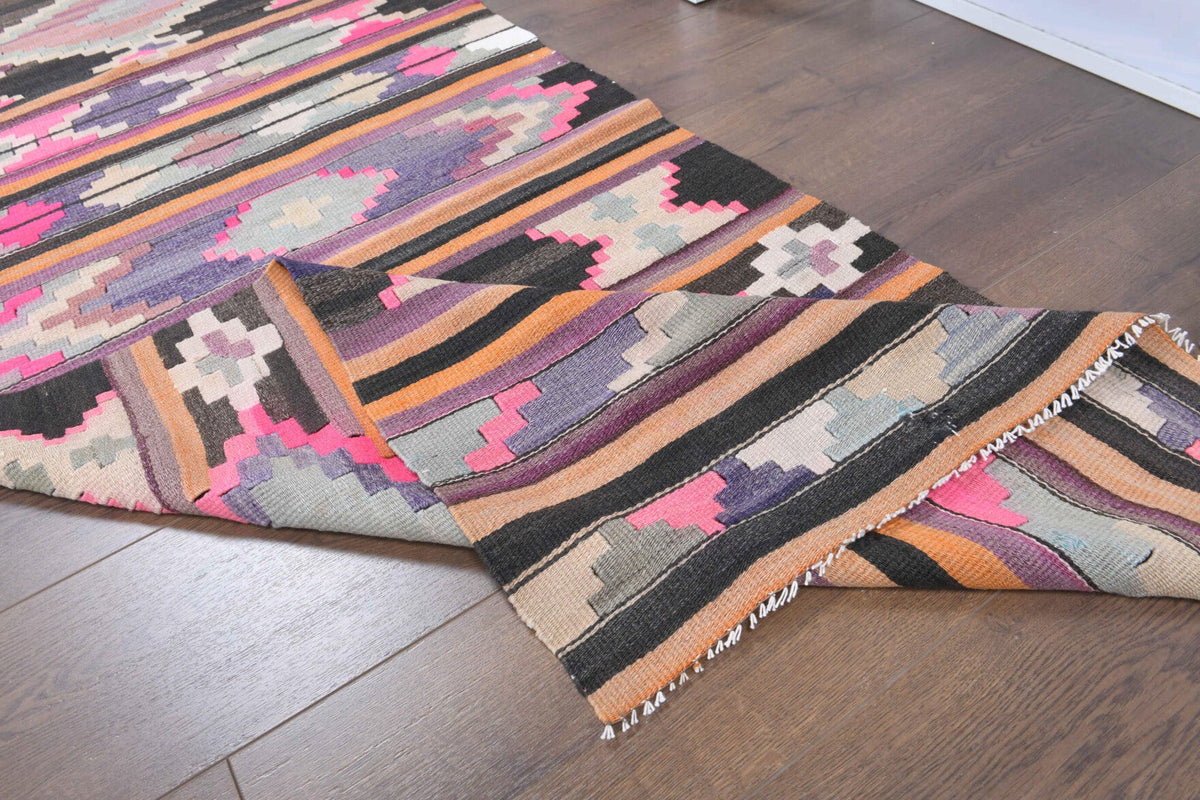 El yapımı vintage yolluk 81x325 cm kilim desenli yün - üstten görünüm