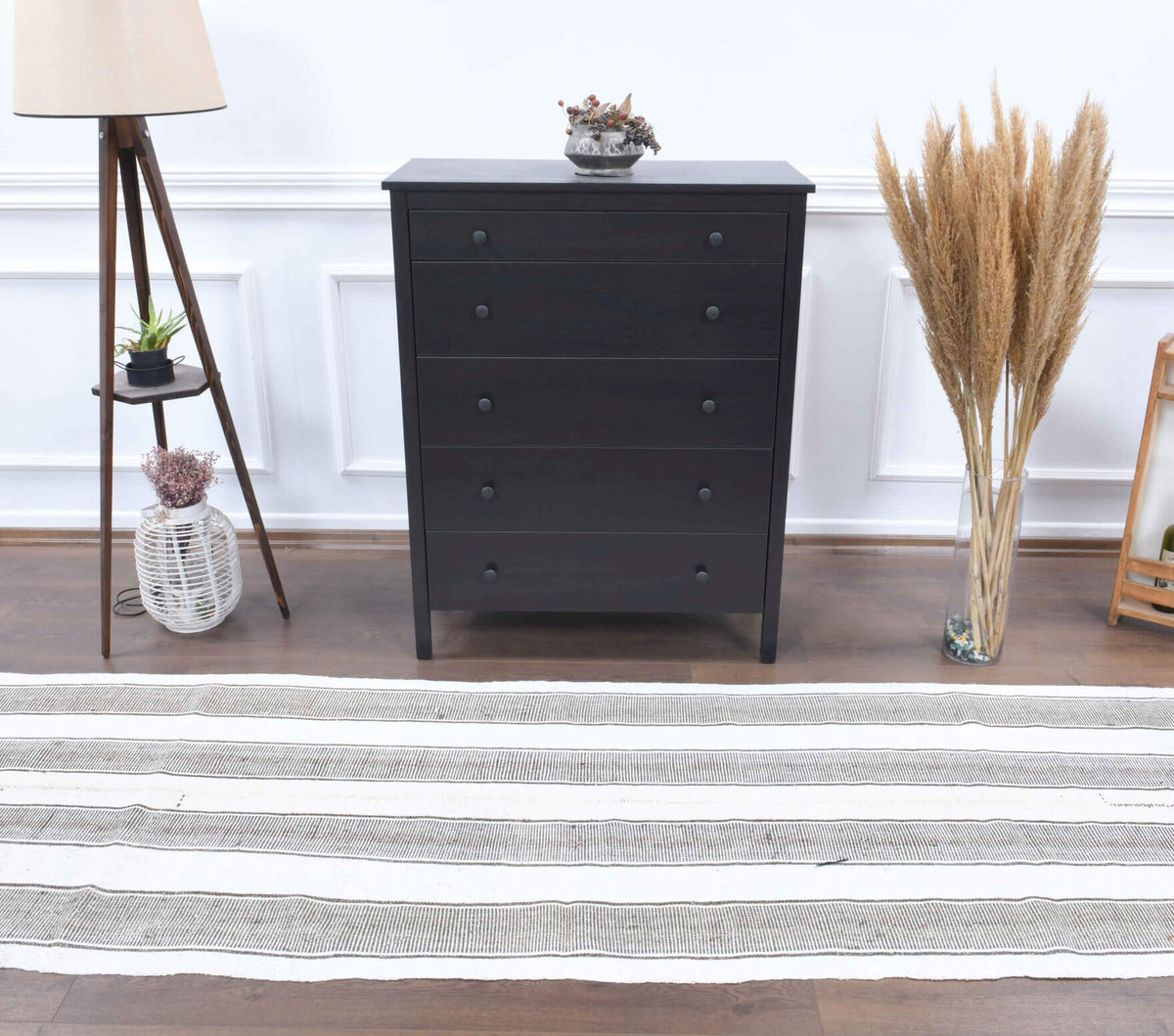El yapımı vintage yolluk 91x340 cm kilim desenli yün - detay görünümü