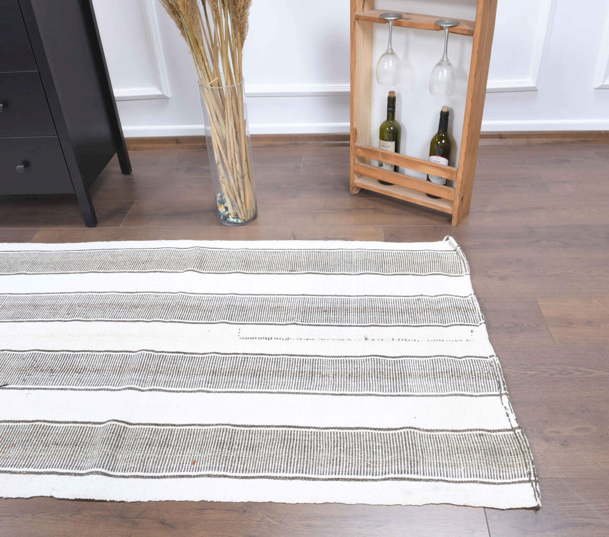El yapımı vintage yolluk 91x340 cm kilim desenli yün - üstten görünüm