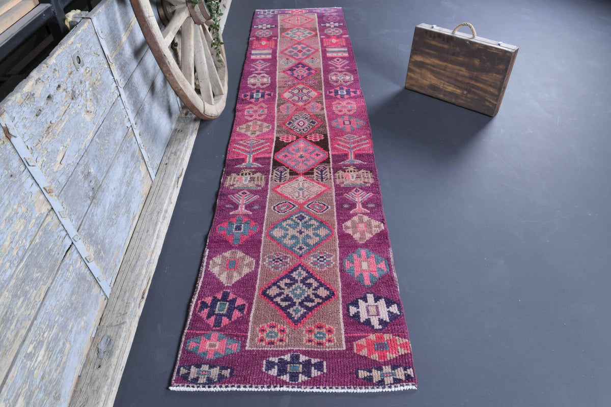 El yapımı vintage yolluk 61x335 cm oryantal desenli yün - detay görünümü