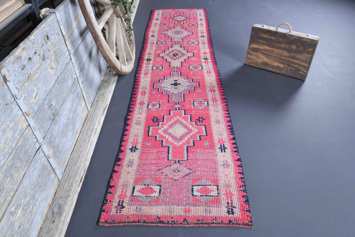 El yapımı vintage yolluk 61x335 cm i̇kat desenli yün - detay görünümü