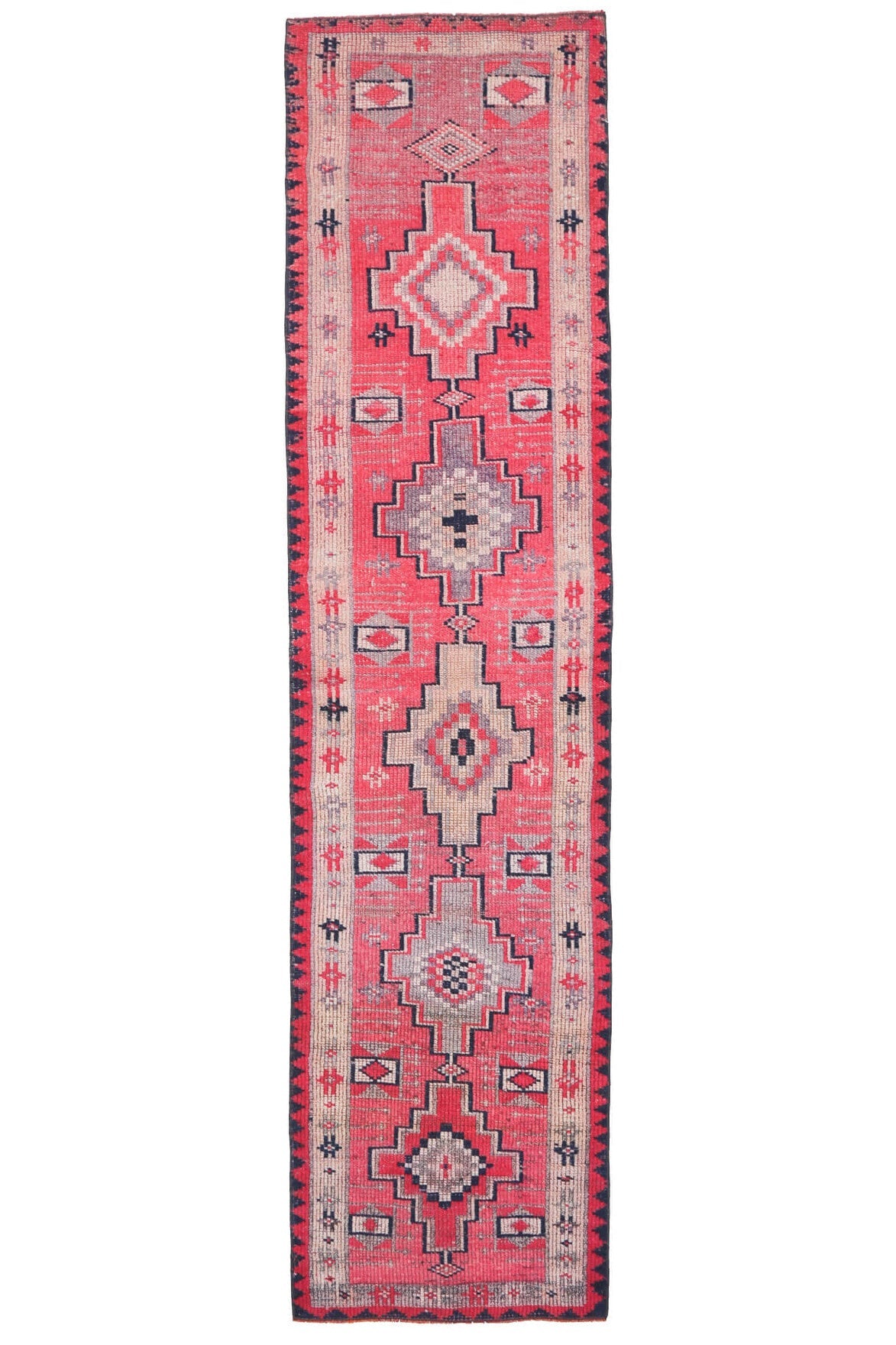 El yapımı vintage yolluk 61x335 cm i̇kat desenli yün - ışık altında renk detayı