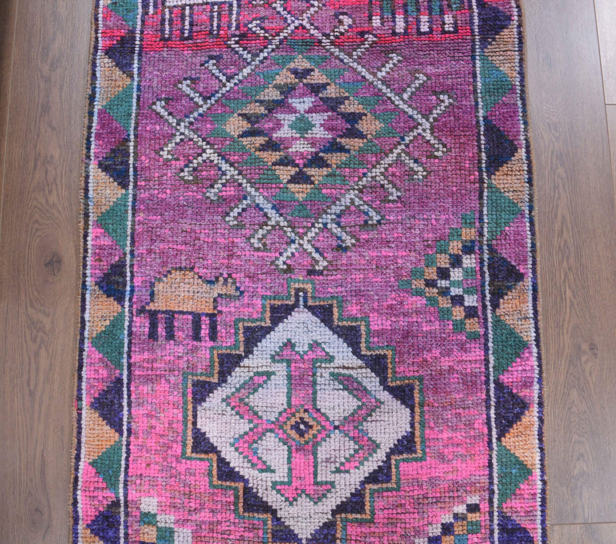 El yapımı vintage yolluk 61x305 cm oryantal desenli yün - desen detayı