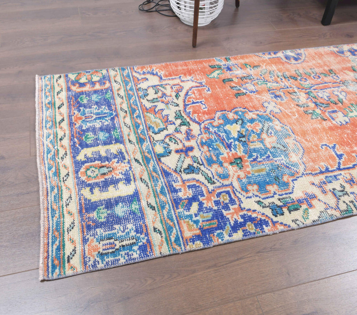 El yapımı vintage yolluk 81x345 cm oryantal desenli yün - yakın çekim doku detayı