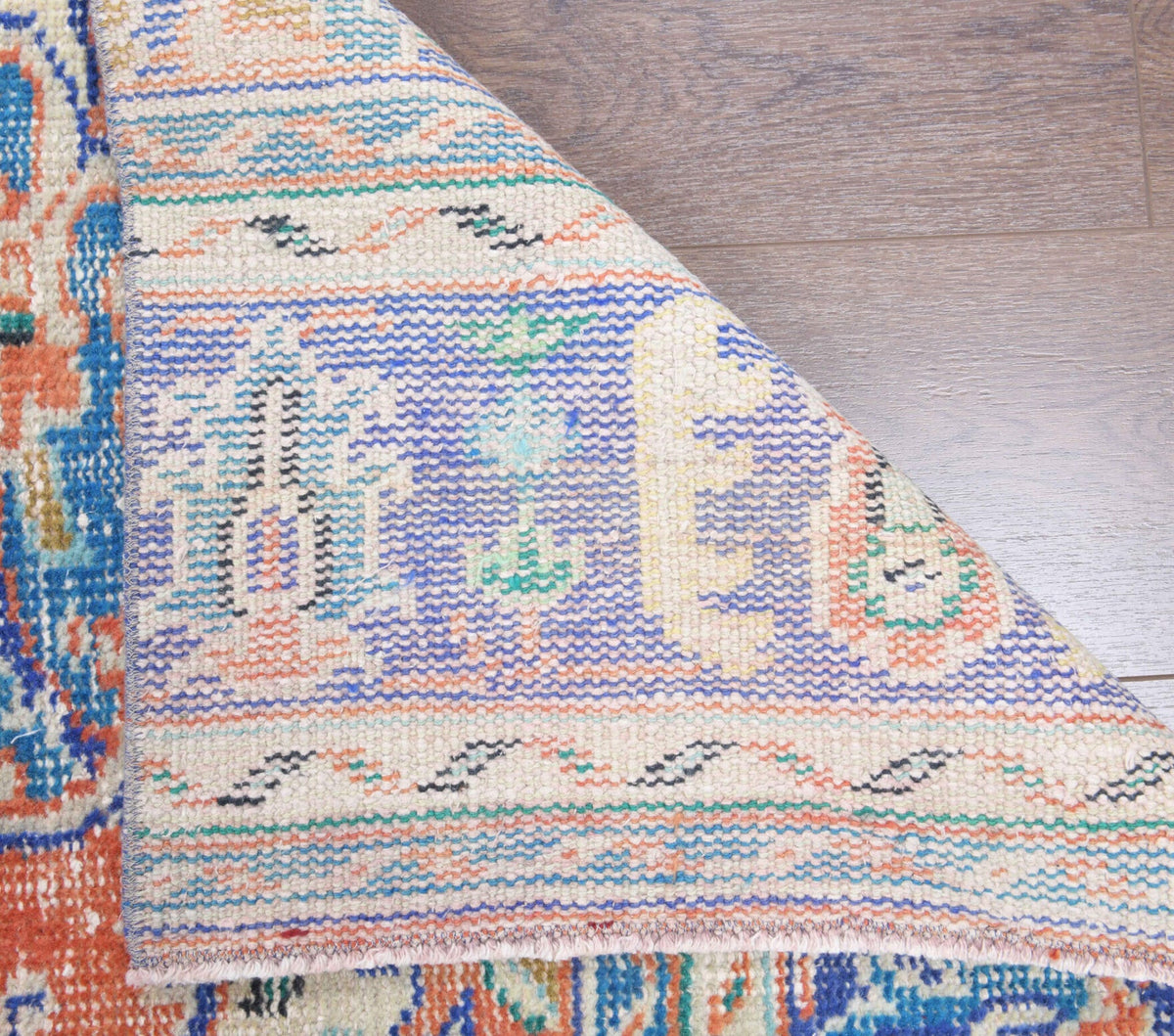 El yapımı vintage yolluk 81x345 cm oryantal desenli yün - kenar ve saçak detayı