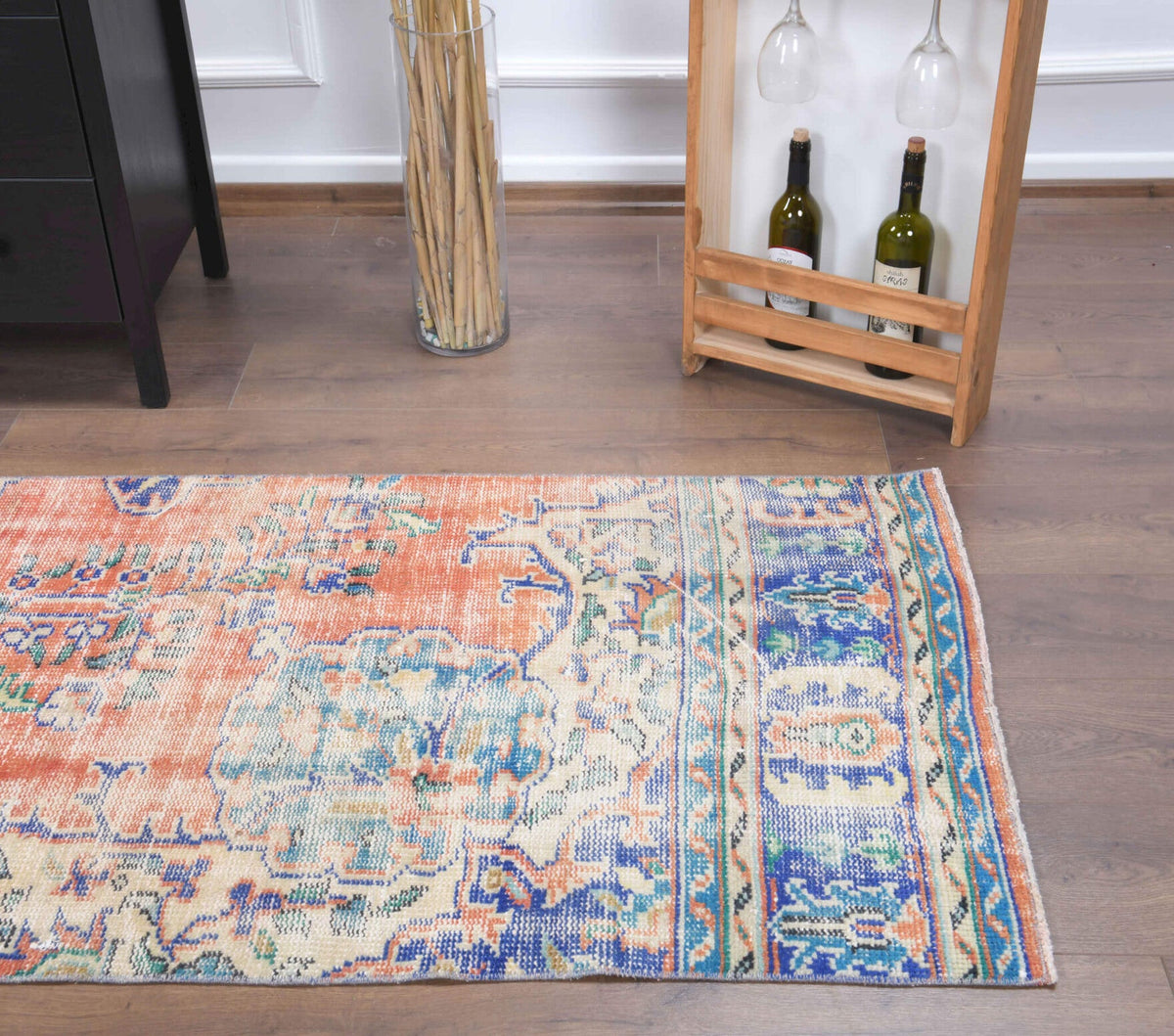 El yapımı vintage yolluk 81x345 cm oryantal desenli yün - üstten görünüm