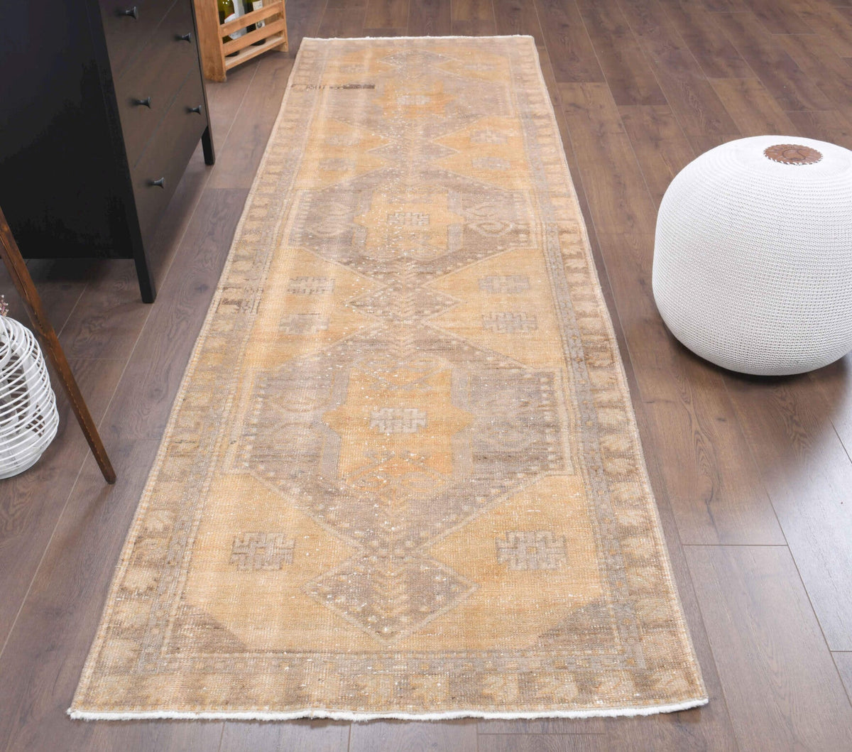 El yapımı vintage yolluk 97x325 cm oryantal desenli yün - açık alan görünümü