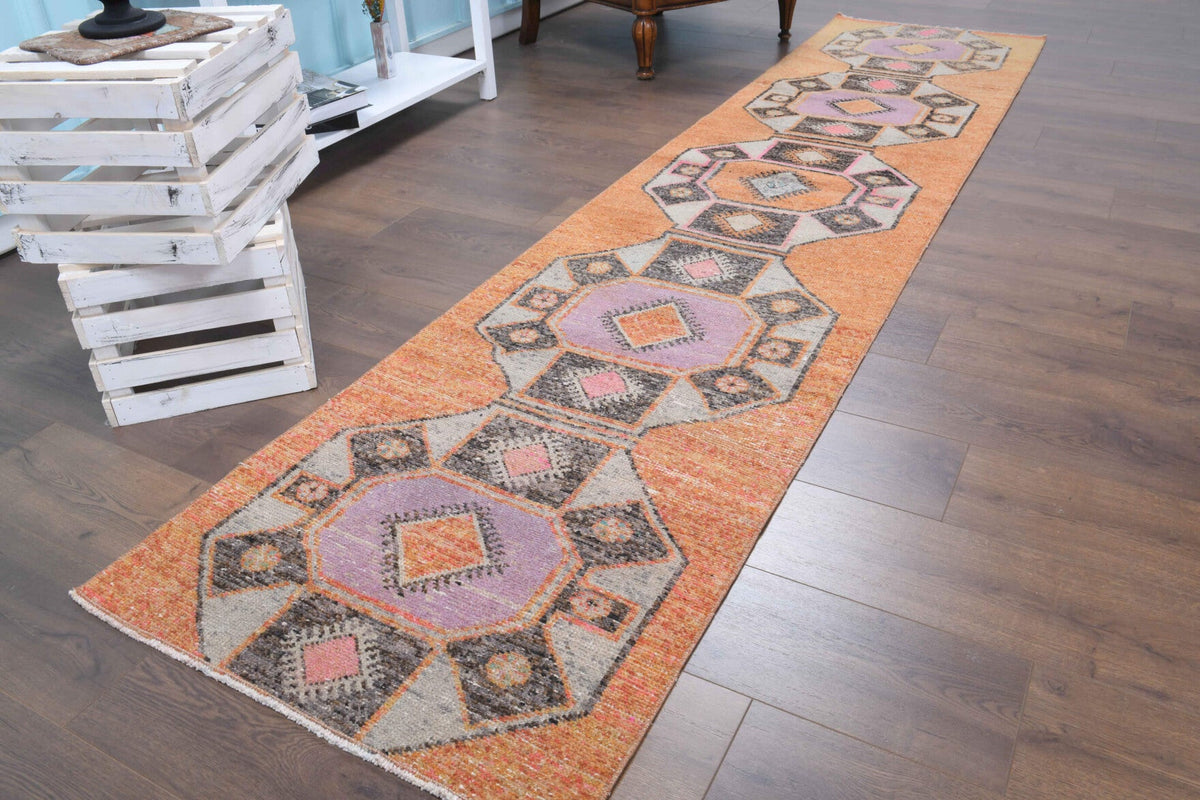 El yapımı vintage yolluk 76x330 cm oryantal desenli yün - detay görünümü