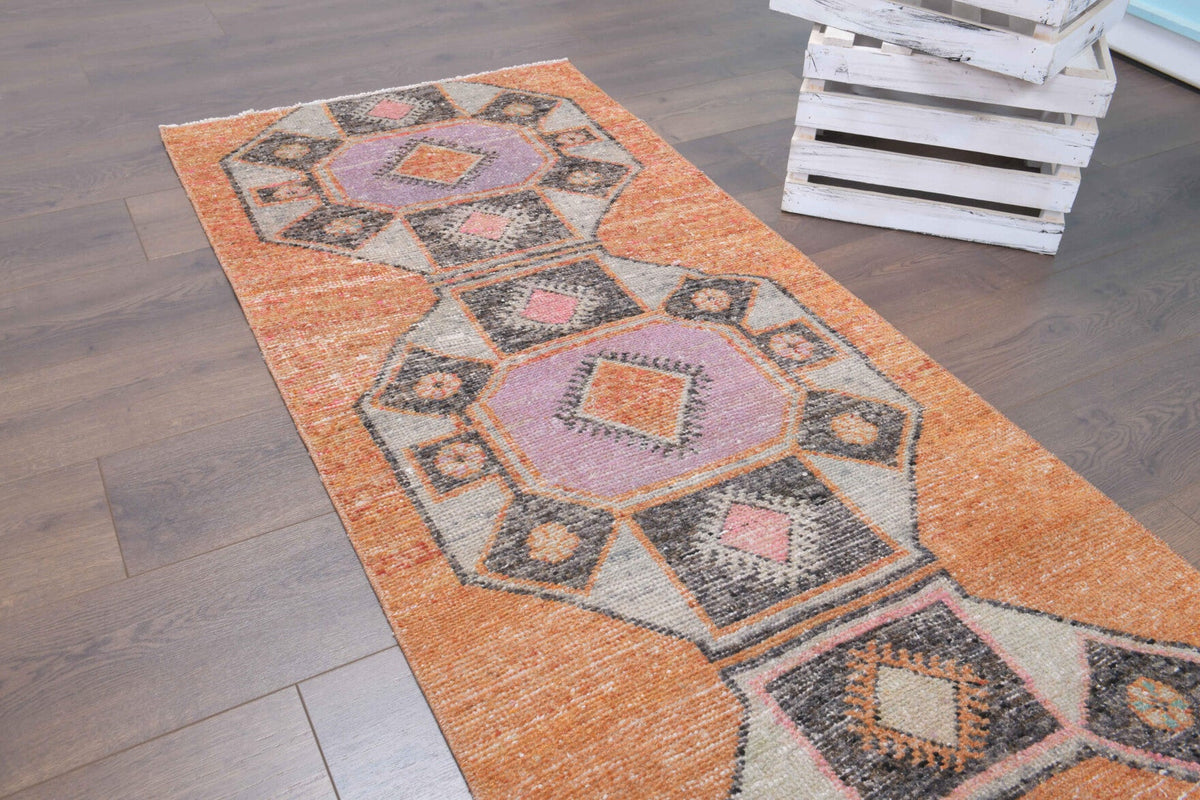 El yapımı vintage yolluk 76x330 cm oryantal desenli yün - desen detayı