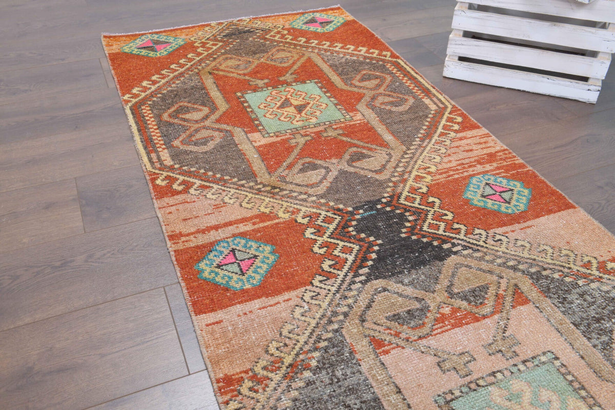 El yapımı vintage yolluk 81x320 cm oryantal desenli yün - desen detayı