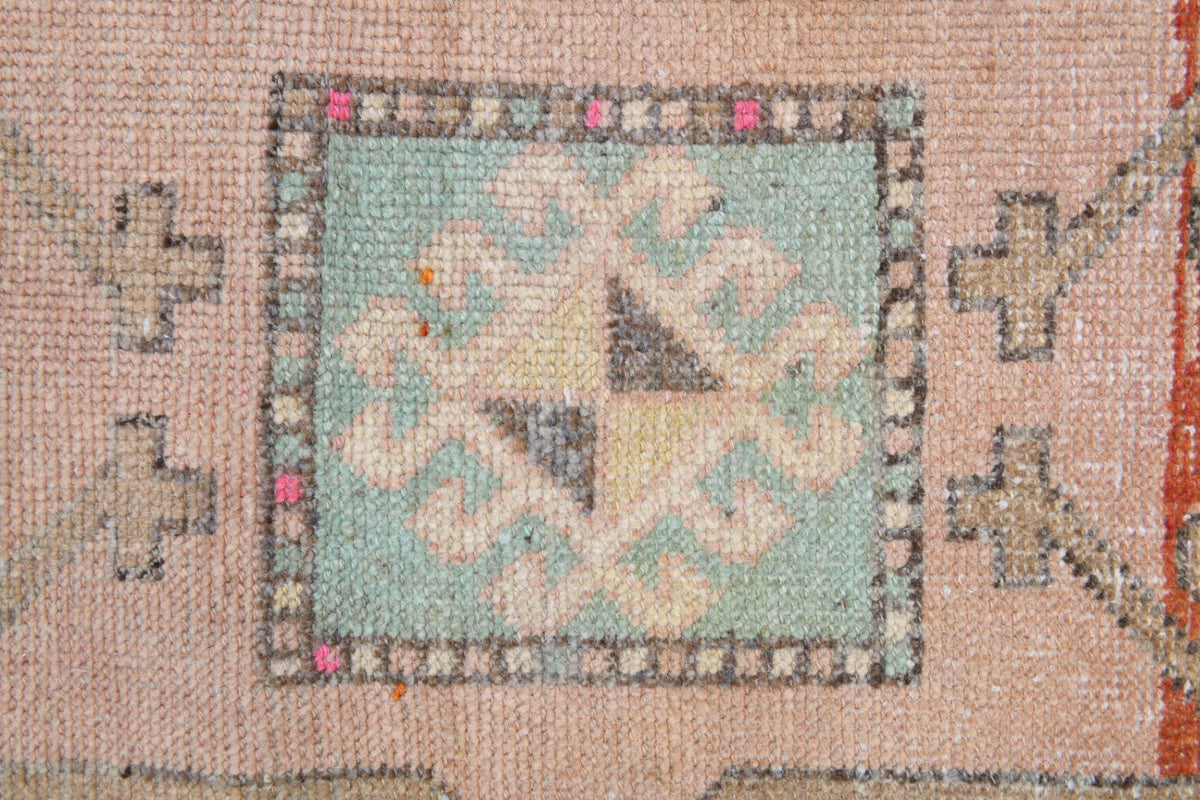 El yapımı vintage yolluk 81x320 cm oryantal desenli yün - üstten görünüm