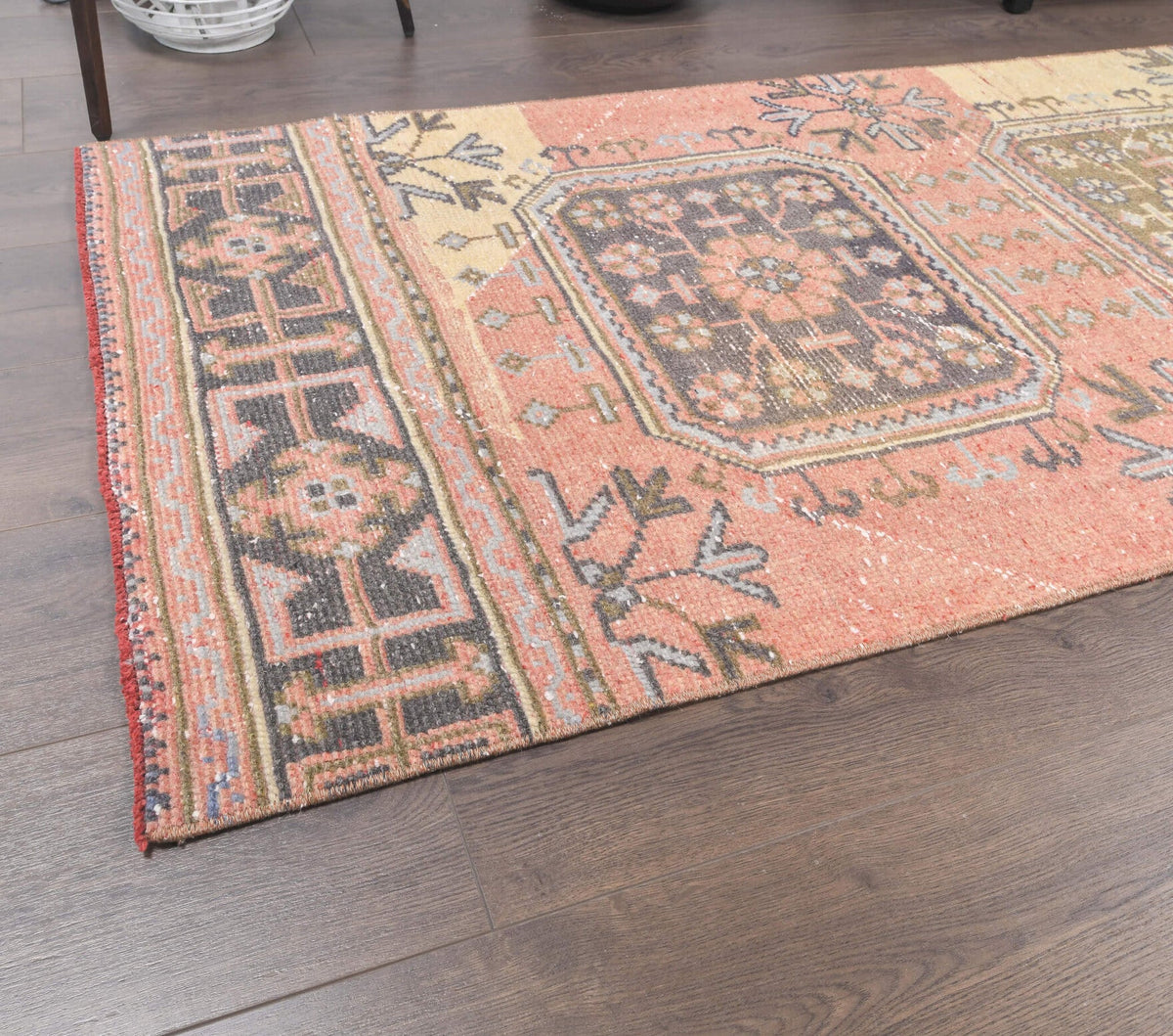El yapımı vintage yolluk 86x356 cm oryantal desenli yün - desen detayı
