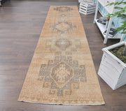 El yapımı vintage yolluk 94x366 cm geometrik desenli yün - detay görünümü