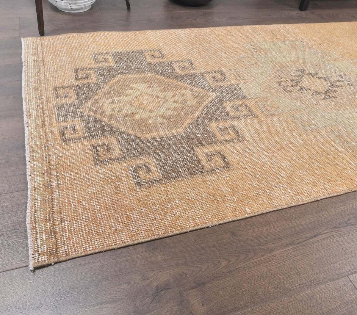 El yapımı vintage yolluk 94x366 cm geometrik desenli yün - desen detayı