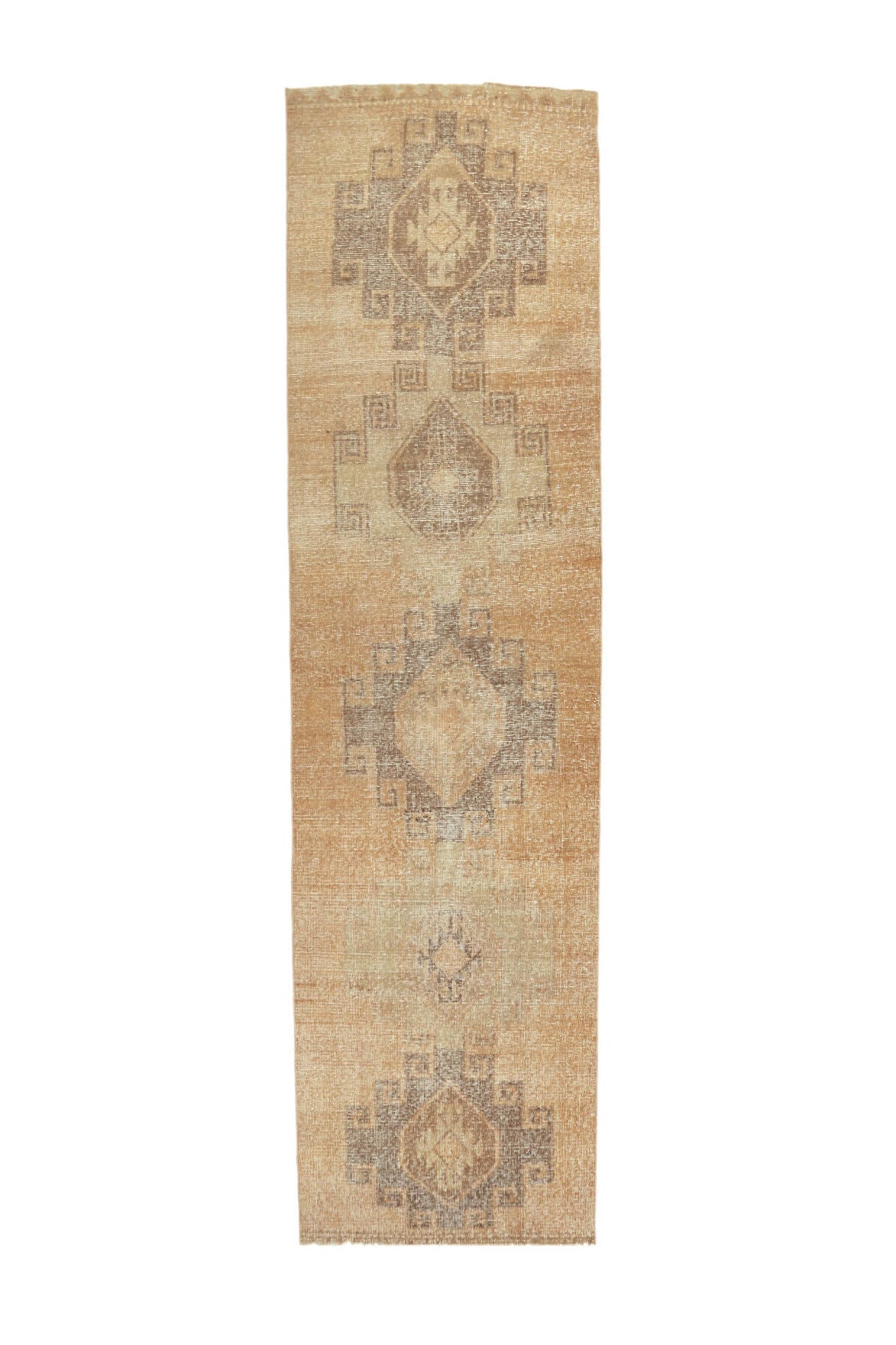 El yapımı vintage yolluk 94x366 cm geometrik desenli yün - açık alan görünümü