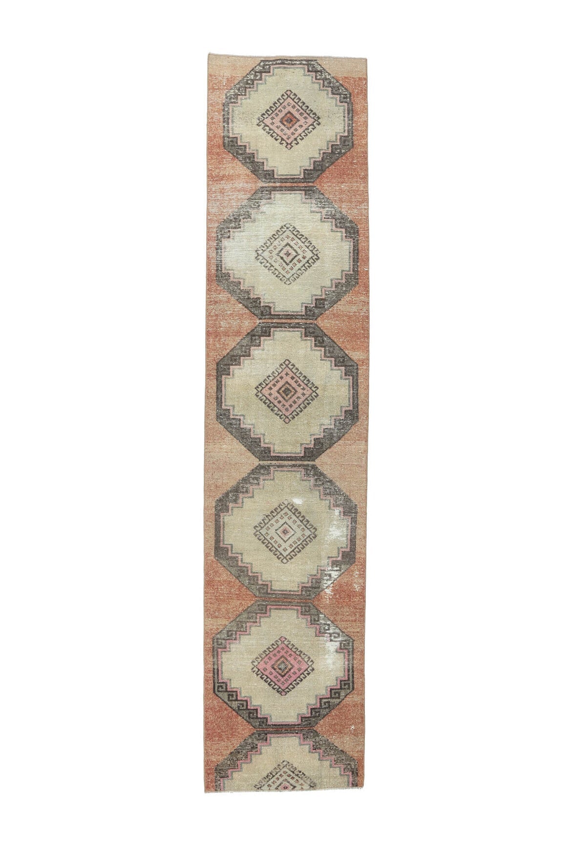 El yapımı vintage yolluk 79x356 cm i̇kat desenli yün - açık alan görünümü