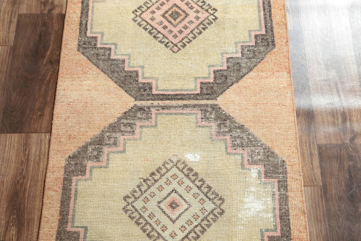 El yapımı vintage yolluk 79x356 cm i̇kat desenli yün - kenar ve saçak detayı