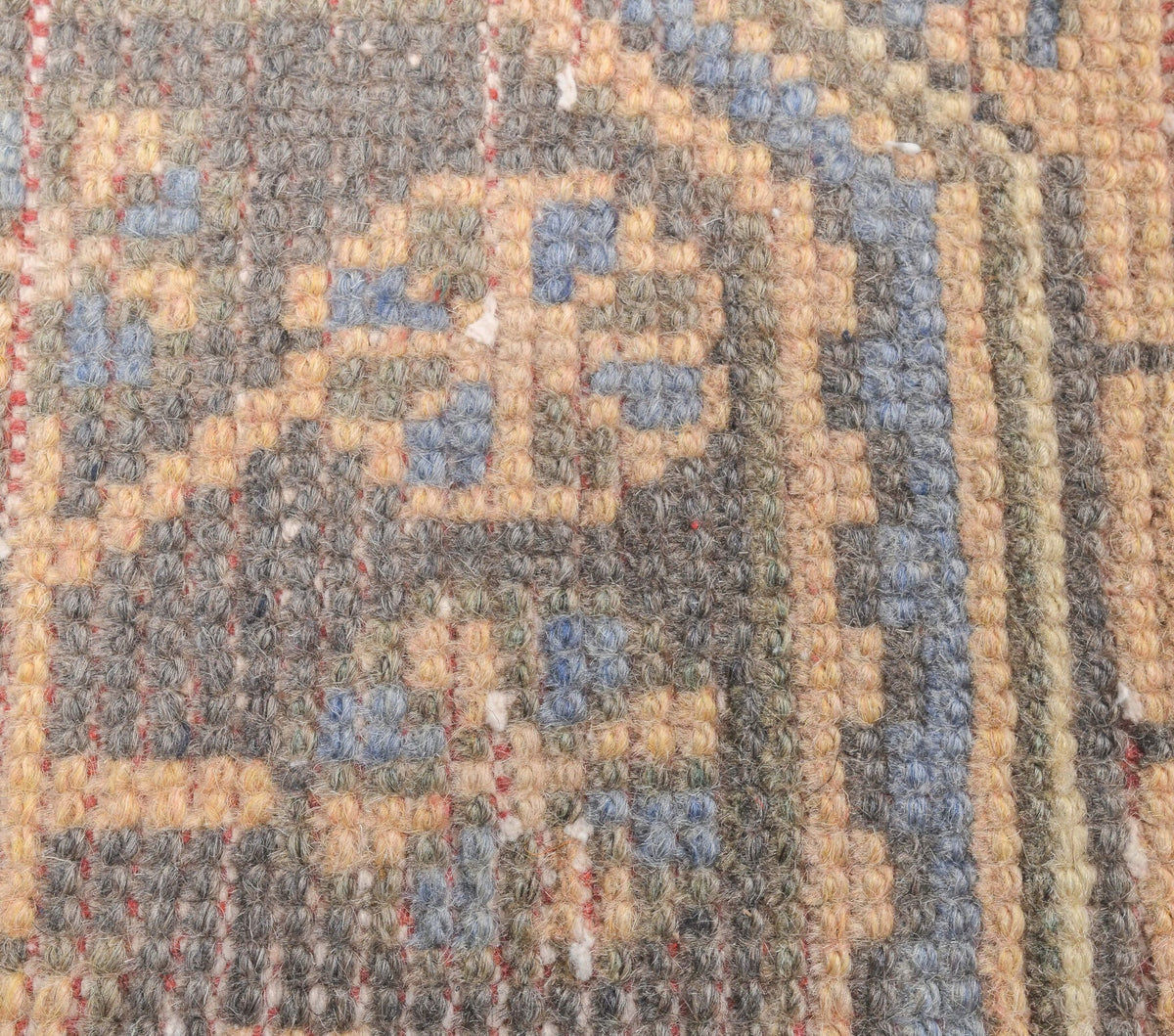 El yapımı vintage yolluk 76x361 cm i̇kat desenli yün - üstten görünüm