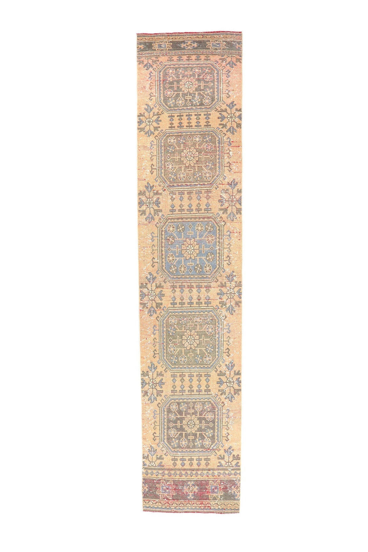 El yapımı vintage yolluk 76x361 cm i̇kat desenli yün - farklı açıdan görünüm