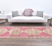 1970'lerden Anadolu kökenli geometrik desenli el dokuma vintage yolluk, 92x356 cm